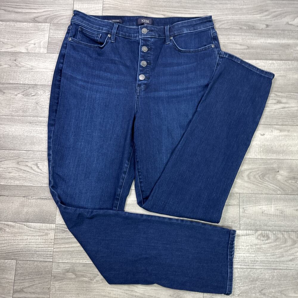 NYDJ Alina Legging Jeans Button Fly High Rise Side Slit Dark Wash sz 14